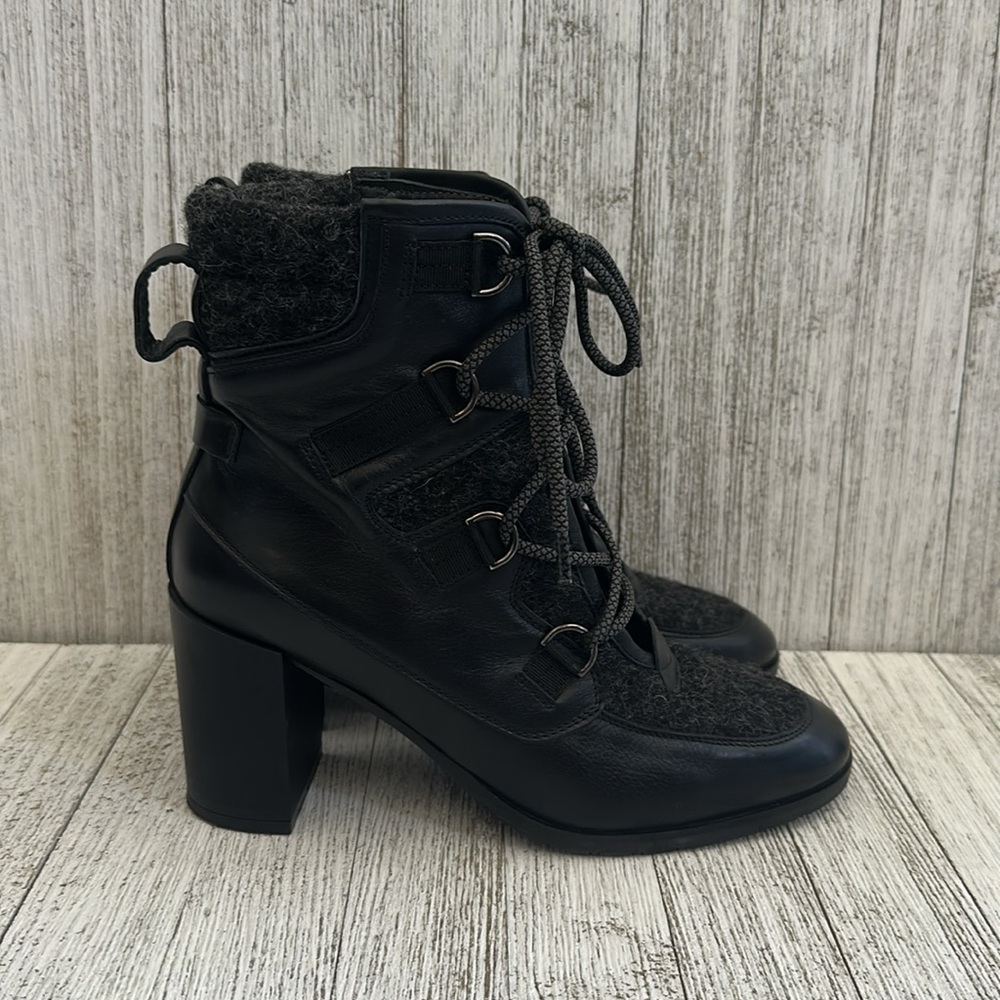 Napoleoni Grannie Black Leather Neoprene Lace-up Lolita Granny Booties